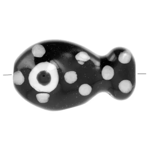 Cuenta pez de cerámica 11x19 mm - Negra con lunares blancos x1