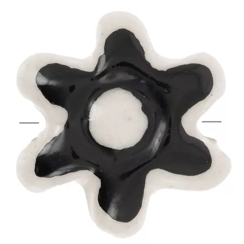 Cuenta flor de cerámica 16 mm - Negra - Blanca x1