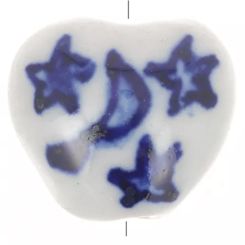 Cuenta de cerámica luna y estrellas corazón 15x16,5 mm - Blanco - Azul marino x1