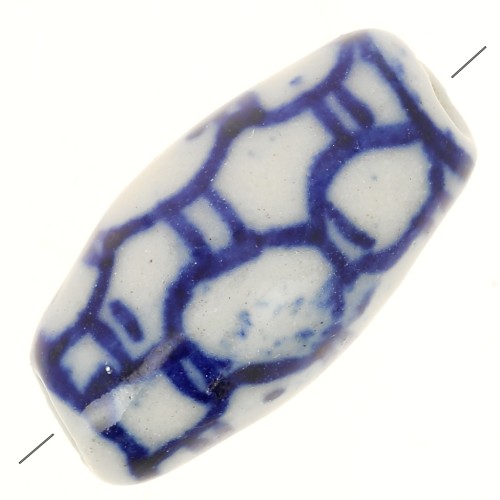 Cuenta 17x9 mm cerámica gráfica oliva - Azul marino - Blanco x1