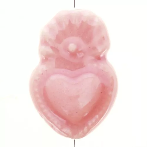 Cuenta de cerámica Ex-voto corazón mexicano 15x10 mm - Rosa iridiscente x1