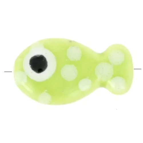 Cuenta pez de cerámica 11x19 mm - Verde con manchas blancas x1