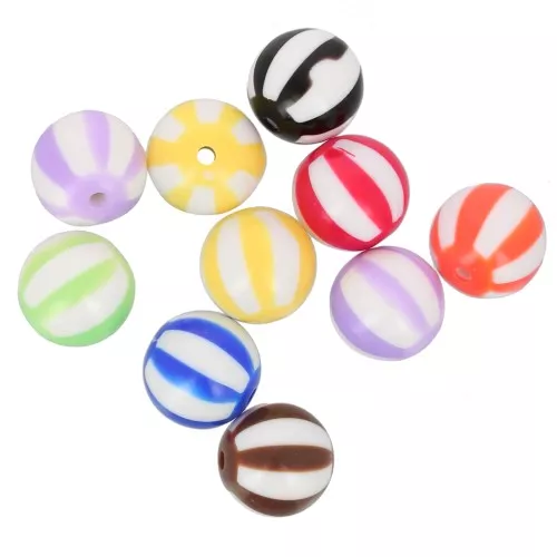 Cuentas acrílicas redondas rayadas surtidas 16 mm - Multicolor x10