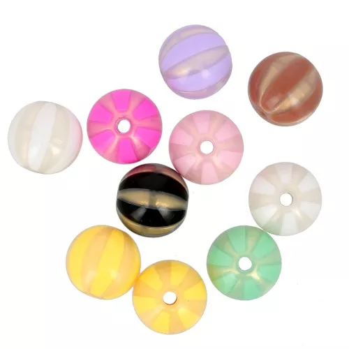 Cuentas acrílicas redondas rayadas surtidas 16 mm - Multicolor irisado x10