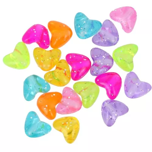 Surtido de cuentas corazón agujeros grandes 9x11mm Multicolor - Purpurina transparente x20