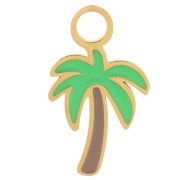 Colgante de palmera 13x7,5 mm Resina epoxi - Acero inoxidable 316L chapado en oro - Verde x1