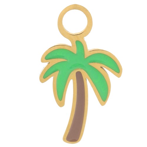 Colgante de palmera 13x7,5 mm Resina epoxi - Acero inoxidable 316L chapado en oro - Verde x1