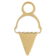Colgante cono de helado 13x6,5 mm Resina epoxi - Acero inoxidable 316L dorado - Blanco x1