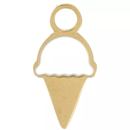 Colgante cono de helado 13x6,5 mm Resina epoxi - Acero inoxidable 316L dorado - Blanco x1
