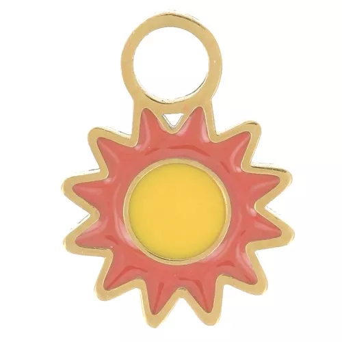 Colgante flor 8 mm Resina epoxi - Acero inoxidable 316L Dorado - Coral - Amarillo x1