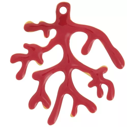 Colgante coral 24x23 mm - Resina epoxi - Acero inoxidable 316L - Oro - Rojo x1