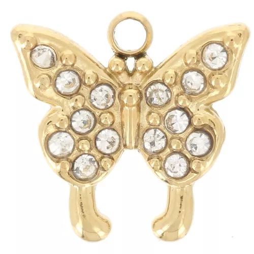 Colgante mariposa 10 mm con óxidos de circonio - Acero inoxidable 304L - Oro x1