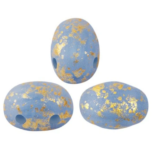Cuentas de cristal Samos® by Puca® 7x5 mm - Blue Opal Mat Gold Splash x10g