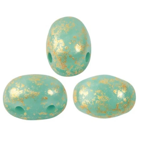Cuentas de cristal Samos® by Puca® 7x5 mm - Blue Green Opal Gold Splash x10g