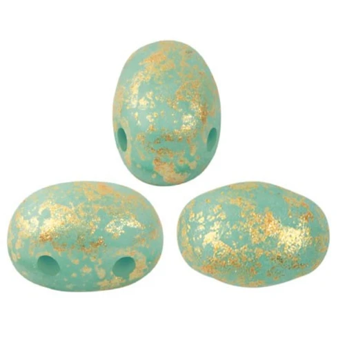 Cuentas de cristal Samos® by Puca® 7x5 mm - Blue Green Opal Mat Gold Splash x10g