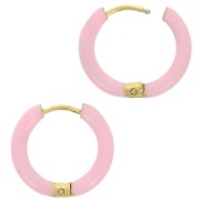 Pendientes de aro redondo de 17 mm con resina epoxi - Acero inoxidable 304L Gold - Rosa claro x2