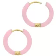 Pendientes de aro redondo de 17 mm con resina epoxi - Acero inoxidable 304L Gold - Rosa claro x2