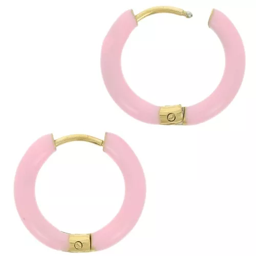 Pendientes de aro redondo de 17 mm con resina epoxi - Acero inoxidable 304L Gold - Rosa claro x2