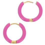 Pendientes de aro redondo de 17 mm con resina epoxi - Acero inoxidable 304L Gold - Fucsia x2|raw }}