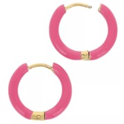 Pendientes de aro redondos de 17 mm con resina epoxi - Acero inoxidable 304 Dorado - Fucsia x2
