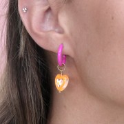 Pendientes de aro redondo de 17 mm con resina epoxi - Acero inoxidable 304L Gold - Fucsia x2