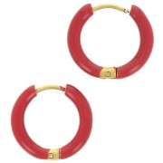 Pendientes de aro redondos de 17 mm con resina epoxi - Acero inoxidable 304 Dorado - Rojo x2