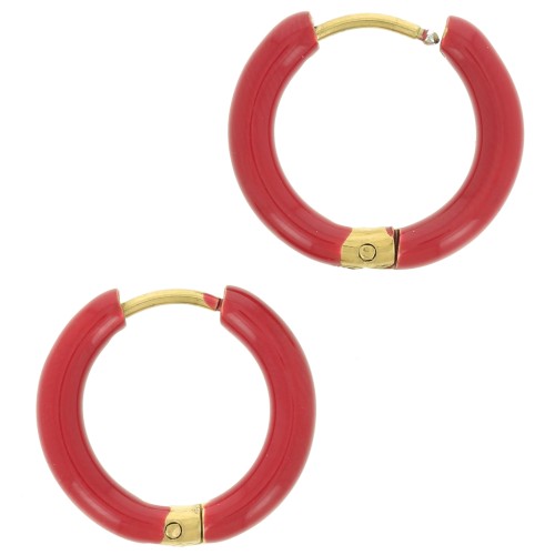 Pendientes de aro redondos de 17 mm con resina epoxi - Acero inoxidable 304 Dorado - Rojo x2