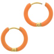 Pendientes de aro redondo de 17 mm con resina epoxi - Acero inoxidable 304L Oro - Naranja x2