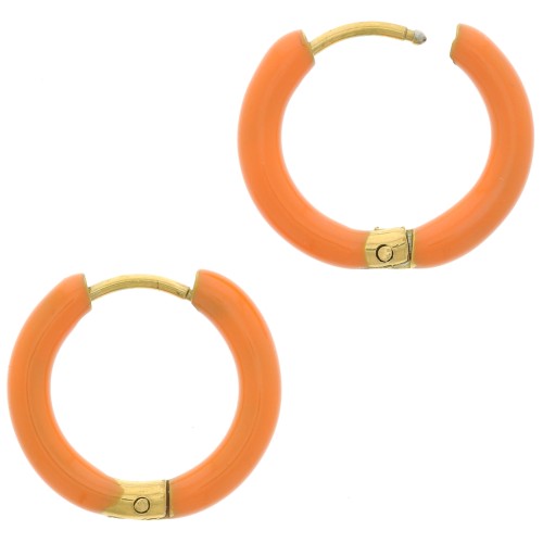 Pendientes de aro redondo de 17 mm con resina epoxi - Acero inoxidable 304L Oro - Naranja x2