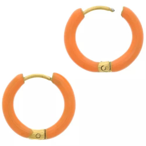 Pendientes de aro redondo de 17 mm con resina epoxi - Acero inoxidable 304L Oro - Naranja x2