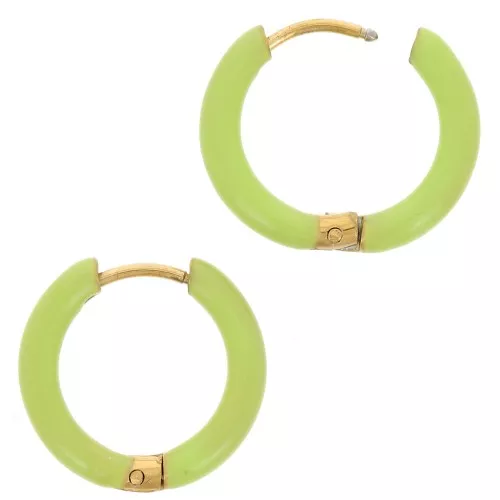 Pendientes de aro redondo de 17 mm con resina epoxi - Acero inoxidable 304L Gold - Verde claro x2