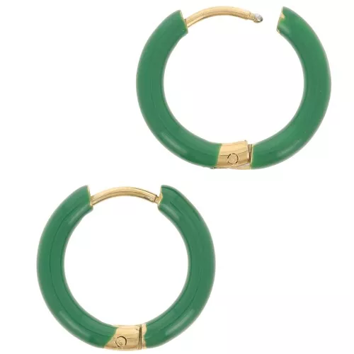 Pendientes de aro redondo de 17 mm con resina epoxi - Acero inoxidable 304L Gold - Verde abeto x2