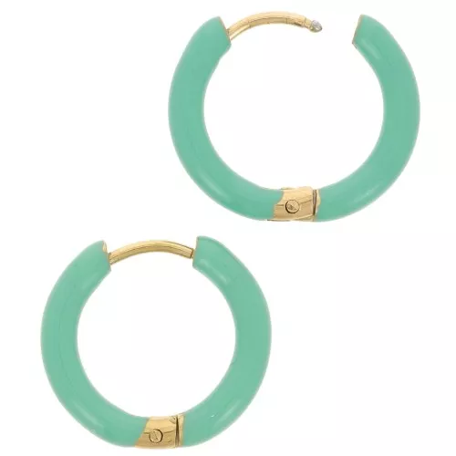 Pendientes de aro redondo de 17 mm con resina epoxi - Acero inoxidable 304L Oro - Verde turquesa x2