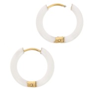 Pendientes de aro redondos de 17,5 mm con resina epoxi - Acero inoxidable 304 Dorado - Blanco x2