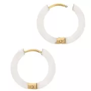 Pendientes de aro redondos de 17,5 mm con resina epoxi - Acero inoxidable 304 Dorado - Blanco x2