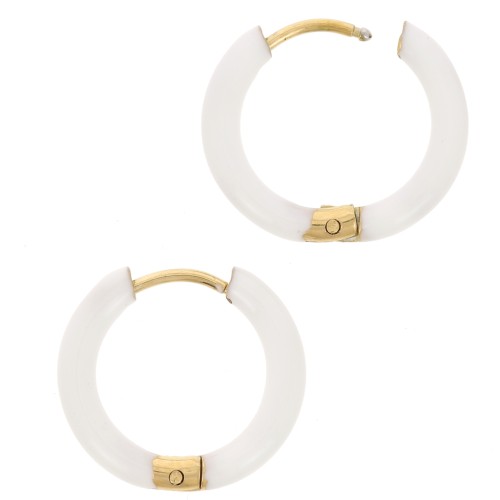 Pendientes de aro redondos de 17,5 mm con resina epoxi - Acero inoxidable 304 Dorado - Blanco x2