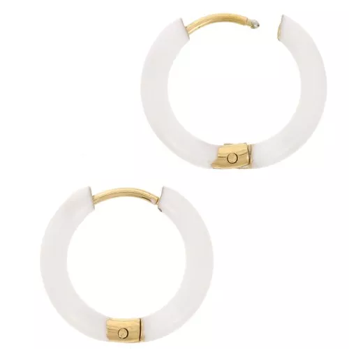 Pendientes de aro redondos de 17,5 mm con resina epoxi - Acero inoxidable 304 Dorado - Blanco x2