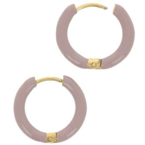 Pendientes de aro redondo de 17 mm con resina epoxi - Acero inoxidable 304L Gold - Taupe x2