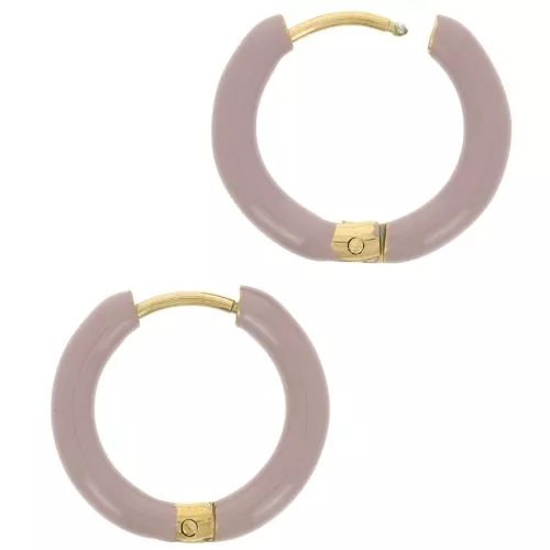Pendientes de aro redondo de 17 mm con resina epoxi - Acero inoxidable 304L Gold - Taupe x2
