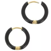 Pendientes de aro redondo de 17 mm con resina epoxi - Acero inoxidable 304L Oro - Negro x2