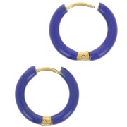 Pendientes de aro redondo de 17 mm con resina epoxi - Acero inoxidable 304L Gold - Azul oscuro x2