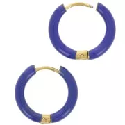 Pendientes de aro redondo de 17 mm con resina epoxi - Acero inoxidable 304L Gold - Azul oscuro x2