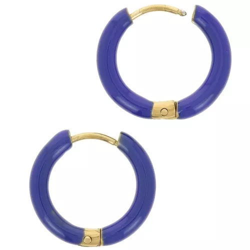 Pendientes de aro redondo de 17 mm con resina epoxi - Acero inoxidable 304L Gold - Azul oscuro x2