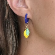 Pendientes de aro redondo de 17 mm con resina epoxi - Acero inoxidable 304L Gold - Azul oscuro x2