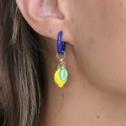 Pendientes de aro redondo de 17 mm con resina epoxi - Acero inoxidable 304L Gold - Azul oscuro x2