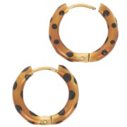 Pendientes de aro redondo de 17mm con resina epoxi 304L acero inoxidable Oro - Cobre con lunares negros x2|raw }}