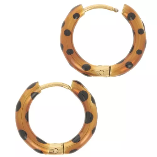 Pendientes de aro redondo de 17mm con resina epoxi 304L acero inoxidable Oro - Cobre con lunares negros x2