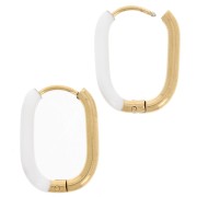 Pendientes de aros ovalados de 21 x 15 mm con resina epoxi - Acero inoxidable 304 - Dorado - Blanco x2