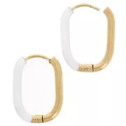 Pendientes de aros ovalados de 21 x 15 mm con resina epoxi - Acero inoxidable 304 - Dorado - Blanco x2