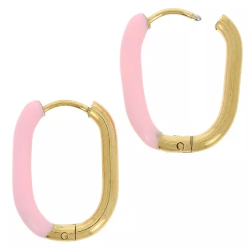 Pendientes de aro oval 21x15 mm con resina epoxi - Acero inoxidable 304L - Oro - Rosa claro x2